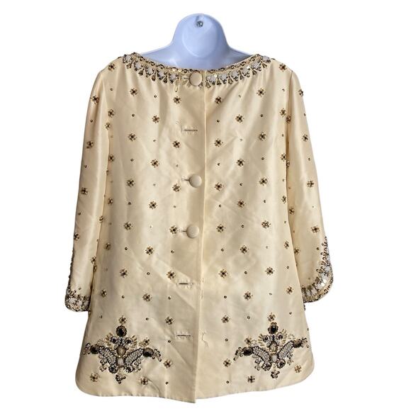 Tibi Women's Cream Beaded Sequins Silk Tunic Blouse Size‎ 6 Regal Maximalist - Picture 2 of 15